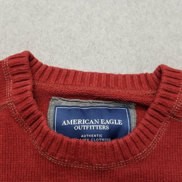 American Eagle Sweater Mens Large Red Pullover Crew Neck Casual - Picture 8 of 12